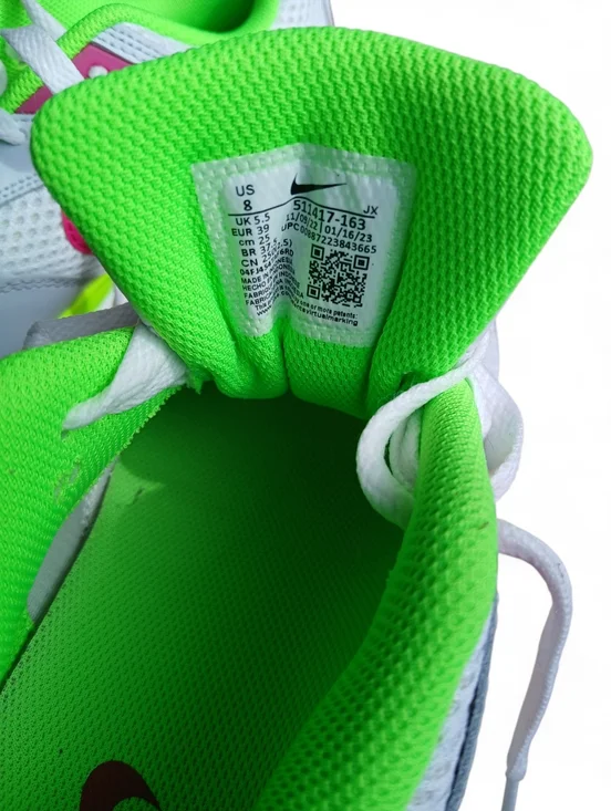 Nike Women's Size 8 White Sneakers with Pink Swoosh & Neon Green Accents - Picture 2 of 9